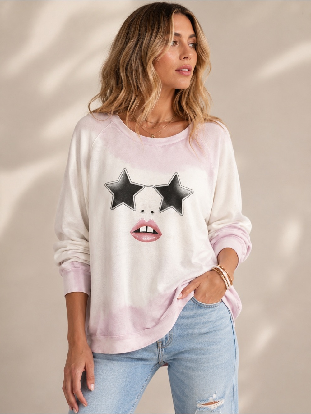 Lauren Moshi Revolve Glam Face Ombré‎ Tie Dye Pullover Sweater